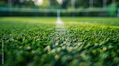 Close up of green turf field with blurred background photo