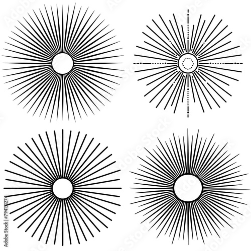  vector simple line art sunburst with bold lines on a white background using simple shapes.