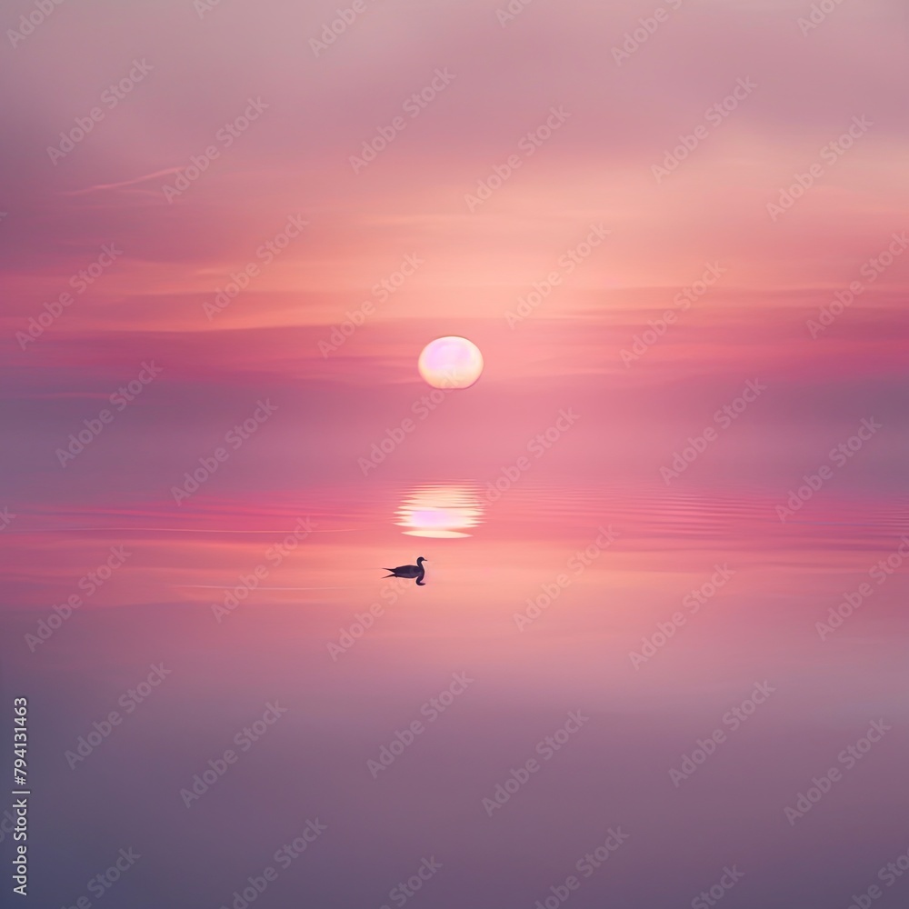 Serene sunset with bird over tranquil water