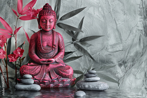 Gros plan sur une statue de Bouddha rose photo