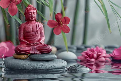 Belle statuette de Bouddha rose zen nature photo