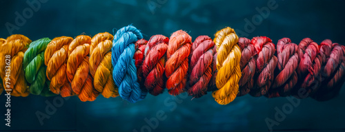 A colorful rope is tied together in a knot