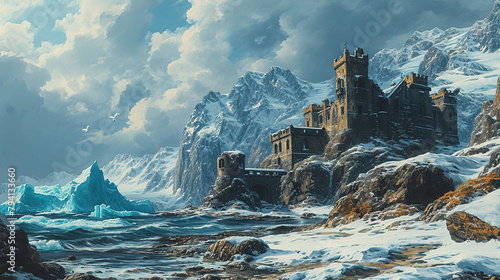 A Frostcovered Beautiful Fortress On A Top of Glacial Mountain © AI Lounge