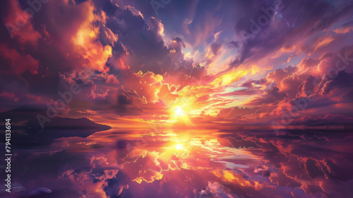 Beautiful sunset over the sea. 3d rendering, 3d illustration.