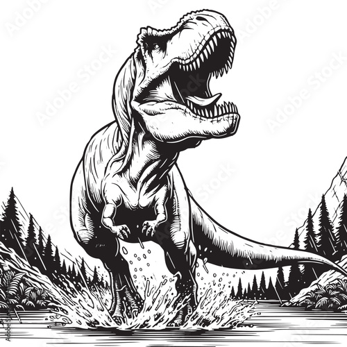Coloring Page Outline Of Carnotaurus roaring Dinosaur. Colouring Book page for kids. outline vector illustration isolated on a white background