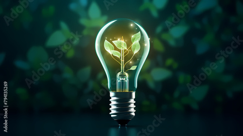 Green energy concept with light bulbs and plants