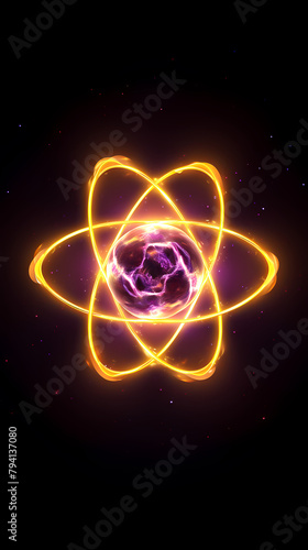 Vibrant golden glowing atoms