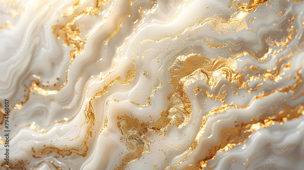 The luxurious, pearly white background contrasts perfectly with the shimmering gold. - obrazy, fototapety, plakaty 