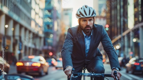 man in a suit riding a bicycle to work © Marco