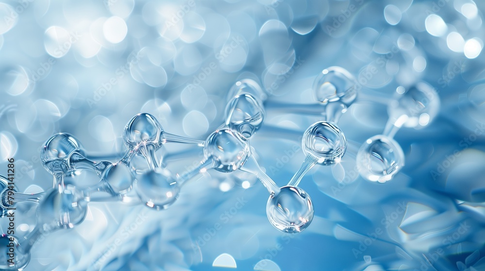 A macro photograph of a water molecule on an electric blue background, resembling a fashion accessory. The transparent fluid appears like liquid in a natural winter landscape A macro photograph of a water molecule on an electric blue background, resembling a fashion accessory. The transparent fluid appears like liquid in a natural winter landscape