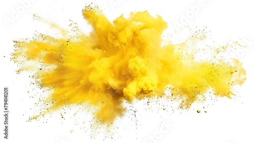 Yellow Powder Dust Explosion Splash Isolated on White Background - Holi Paint 