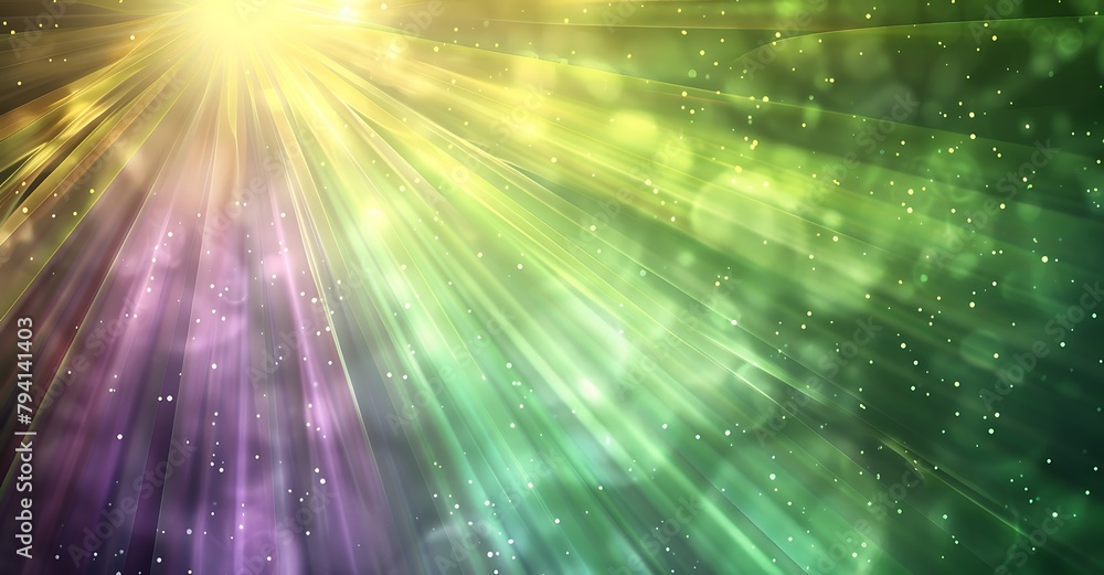 Bright green, yellow and purple rays of light radiating from the center of an abstract background. Bright green, yellow and purple rays of light radiating from the center of an abstract background.