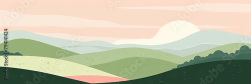 Peaceful rolling countryside hills at sunset with copy space for wallpaper or digital design