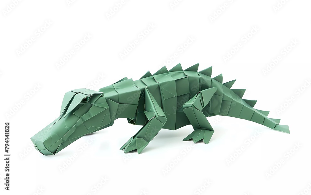 Paper Origami crocodile in flat style isolated on white. The art of paper folding Paper Origami crocodile in flat style isolated on white. The art of paper folding
