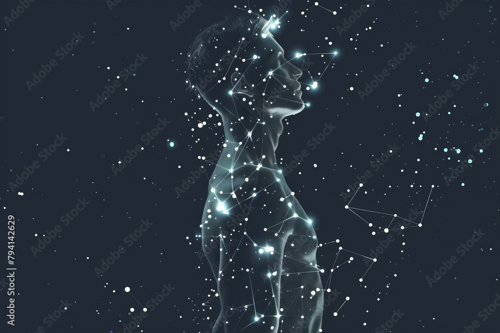 A man is standing in the middle of a starry sky A man is standing in the middle of a starry sky