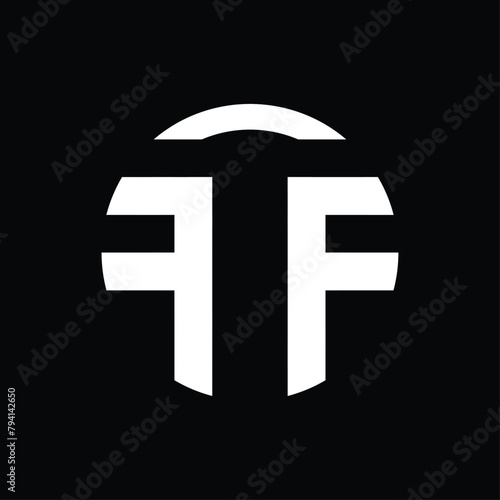 circular monogram logo design that forms the letters "f" . black and white. simple but interesting.