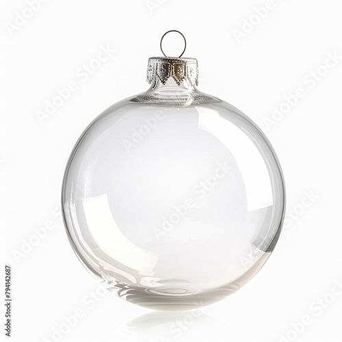 Transparent glass Christmas bauble isolated on white background, holiday decor and design, Merry Christmas and Happy Holidays