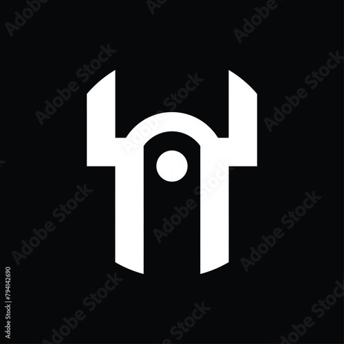 circular monogram logo design that forms the letters "a" and "u". black and white. simple but interesting.