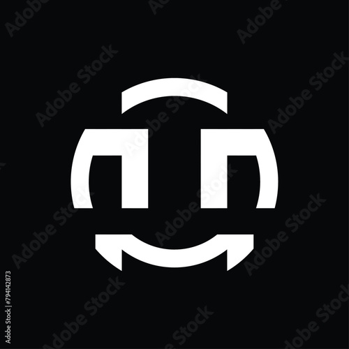 circle logo monogram forming the letters "n" and "m". simple and elegant logo in black and white.