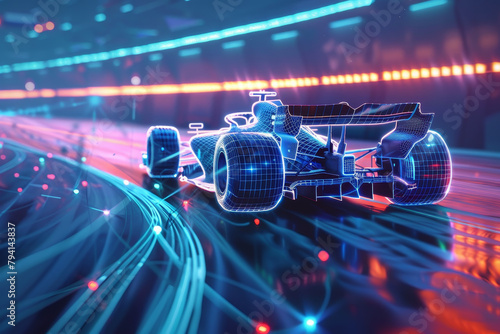 A futuristic race car is speeding down a track © Formoney