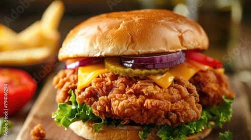 Wallpaper Mural Fried chicken meat cheese and vegetables in a bun Torontodigital.ca