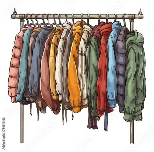 clothes rail vector shop display element, Different clothes and shoes hanging on rack