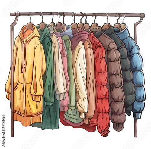 clothes rail vector shop display element, Different clothes and shoes hanging on rack