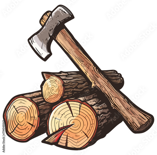 axe chopping firewood illustration