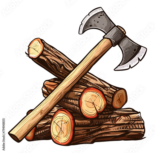 axe chopping firewood illustration