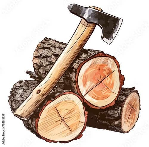 axe chopping firewood illustration