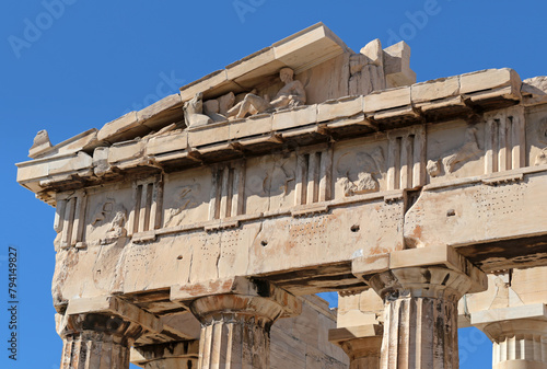 Architecture detail of ancient temple in Acropolis, Greece.