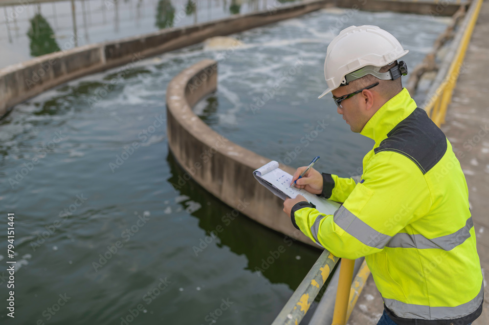 Environmental engineers work at wastewater treatment plants,Water supply engineering working at Water recycling plant for reuse Environmental engineers work at wastewater treatment plants,Water supply engineering working at Water recycling plant for reuse