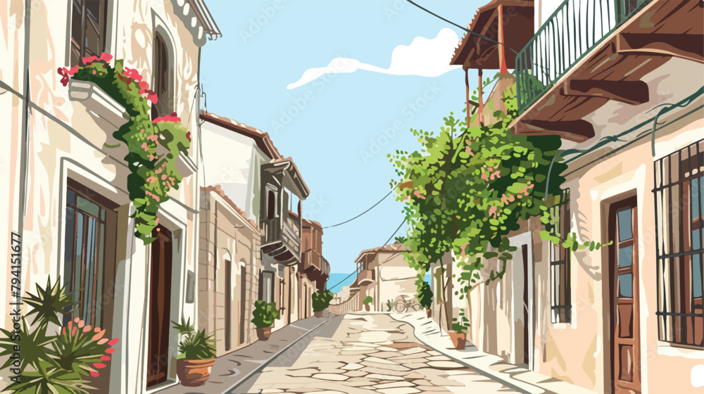Beautiful old street in Limassol Cyprus Hand drawn st
