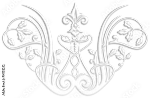 Art deco symbol  white. Art Deco style illustration creating a border with oak leaves that look like a plaster ornament.