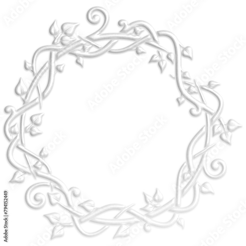 Art Deco style illustration creating a circular border with leaves that look like a plaster ornament
