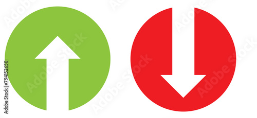 Red down green up arrow icon sign vector. Cryptocurrency, stock and forex investment trading analysis symbol. photo
