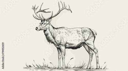 Beautiful sketch drawing of standing male deer reinde