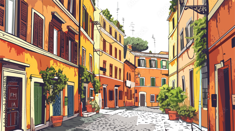 Beautiful street in Trastevere district in Rome Italy