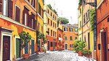 Beautiful street in Trastevere district in Rome Italy