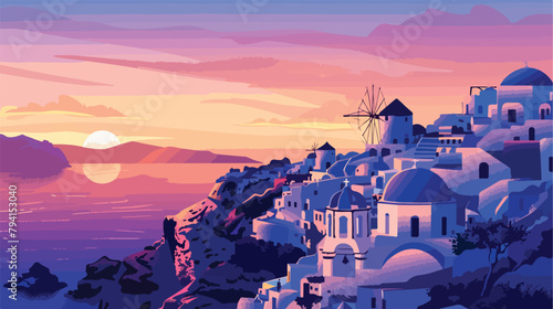 Beautiful sunset at Santorini island Greece. Summer  #794153040