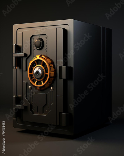 Sleek, minimalist safe with a visibly damaged lock, rendered in 3D graphics, highlighting the contrast between security and vulnerability