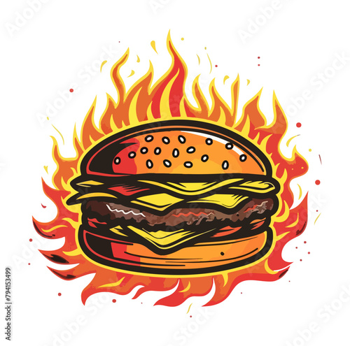 Burning hamburger illustration