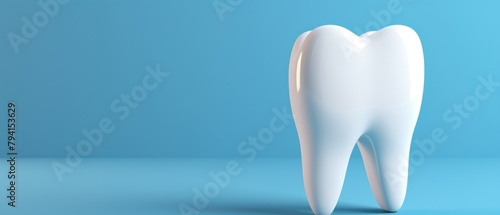 Tooth on a blue background. 3D illustration. Dental Concept with Copy Space.