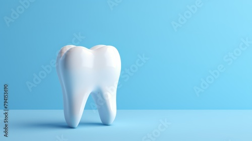 Tooth on blue background. 3D illustration. Dental concept. Dental Concept with Copy Space.
