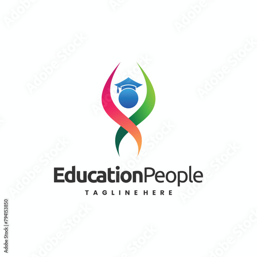 education people logo design. abstract happy people with toga sign combination concept