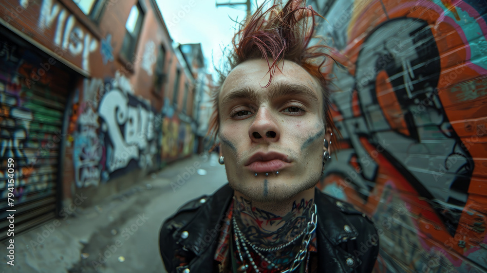 Fototapeta premium Young punk man with mohawk and piercings.