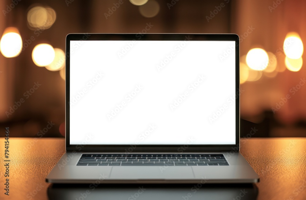 Laptop with white screen on table Laptop with white screen on table