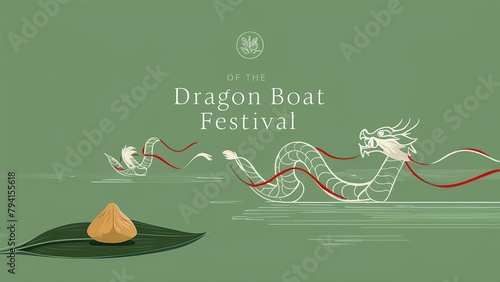 Dragon Boat Festival design with dragon boat and rice dumplings. Generative ai