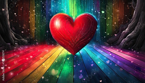 red heart with rainbow background