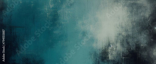Dark turquoise art background. Large brush strokes. Acrylic paint in aquamarine or celadon colors. Abstract painting. Textured surface template for banner, poster. Narrow horizontal illustration 